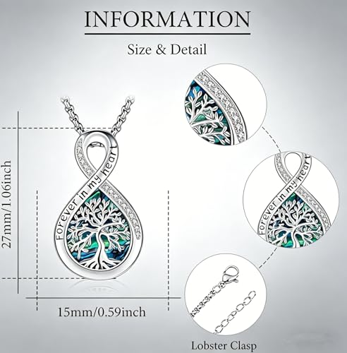 Aniu Sterling Silver Urn Necklace for Ashes Tree of Life Cremation Jewelry Cremation Jewelry for Human Pet Ashes Keepsake Memorial Ash Pendant for Women | 925 Silver Urn Necklace Ash Necklace for Human Ashes,20+2'' Chain Box Memorial Pendant Jewelry Gift