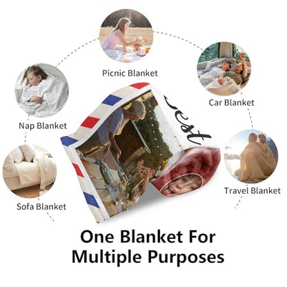Ships Next Day, Custom Blanket with Photos Text - HD-Printing in USA, Personalized Picture Blanket Customized Flannel Blankets Christmas Birthday Gifts for Mom Dad Couple Kids Girlfriend Boyfriend - color: 3 Photos, size: 30'' x 40''