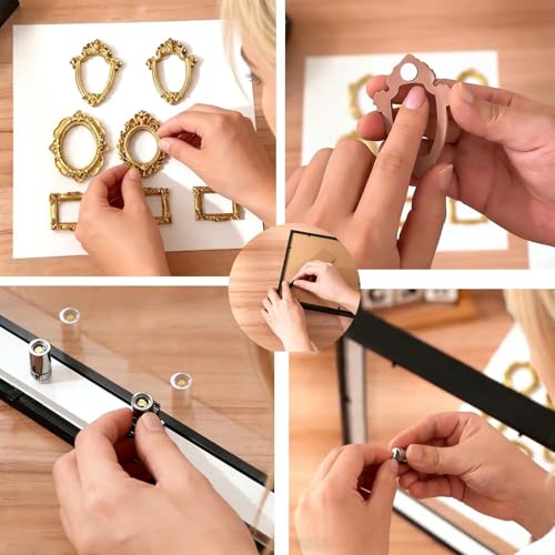 Mini Museum Silhouette Shadow Box Frame, DIY Memory Display Photo Craft Kit with LED String Lights, Mini Gold Frames & Figurines, Keepsake Box for Wedding Anniversary Family Milestone Gift - color: White