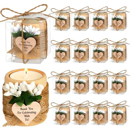MTLEE 16 Pack Wooden Tealight Candle Holder Kit Guest Gifts, Classic | Guest Gifts for Wedding Baby Shower the First Communion Baptism Housewarming Party, Thank You Candle with Card Box Rope - color: Classic