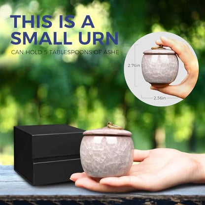 Small Urns for Human Ashes Keepsake, Ceramic Ice Crack Memorial Keepsake Cremation Urns Token Urns Mini Sharing Funeral Urns with Black Premium Box,White - color: White