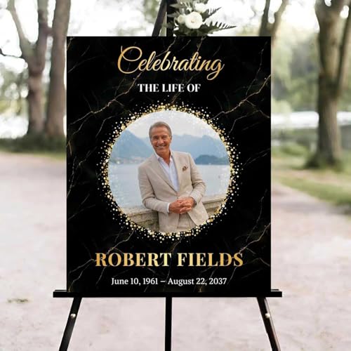Celebration of Life Welcome Sign, Editable Black and Gold Funeral Welcome Sign, in Loving Memory Sign, Celebration of Life Funeral Sign, Celebration of Life Sign, Funeral Photo Sign #Jg11 - color: Version #15
