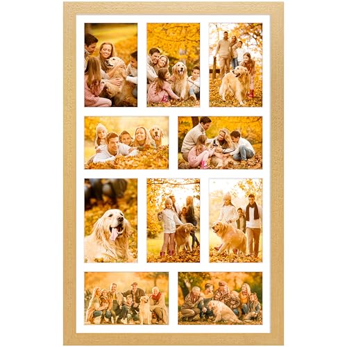 13x21 Collage Frame with 10 Openings 4X6 Pictures, Multiple Picture Frame with Mat, Wall or Tabletop Decor, Natural Wood Grain,1 Pack - color: Natural, size: 13x21-(10 open4x6)-1P
