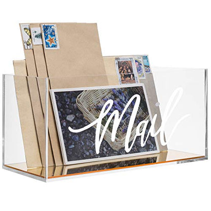 MyGift Clear Acrylic Mail Tabletop Organizer Box with Gold Mirror Base | Stylish desktop organizer keeps letters and mail neatly stored while adding a modern acrylic and gold accent to workspaces