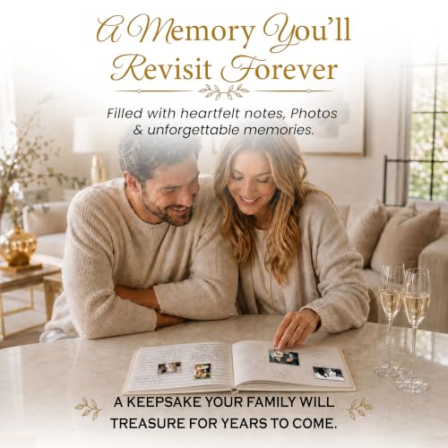 Wedding Guest Book, 100 Blank Pages, 9×7" Gold Foil Hardcover - color: Cream