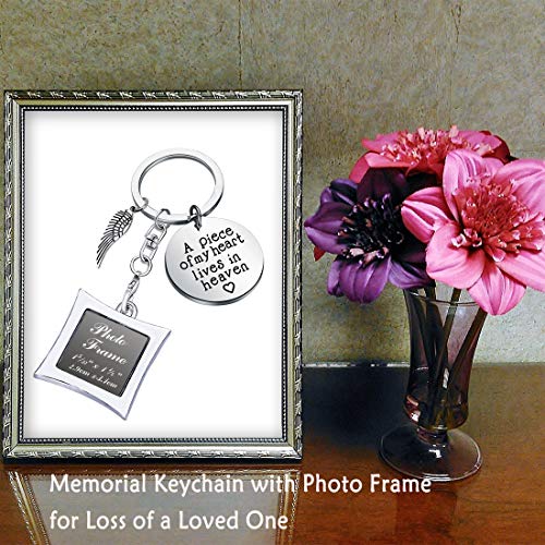 POTIY Sympathy Gift Memorial Keychain with Photo Frame Those We Love Don't Go Away Remembrance Gift for Loss of a Loved One - style: A Piece of My Heart Lives in Heaven Photo Frame