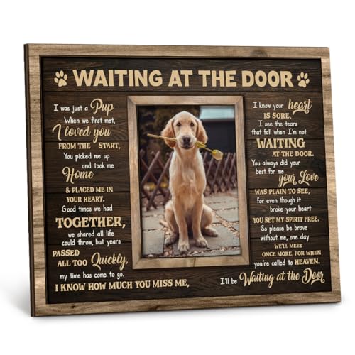 Dog Memorial Frame - Waiting At The Door Wooden Picture Frame for Pet Loss, 8''x10'' - Pup Remembrance Keepsake, Bereavement Decor Home, Sympathy Gift for Pets Owner, Dogs Mom - color: Dark Brown