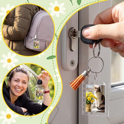 Yaomiao Acrylic Photo Keychain with Tassel Clear Blank Custom Keychain Frame Holder Insert Picture Keyring Making Kit - style: Wavy Rectangle