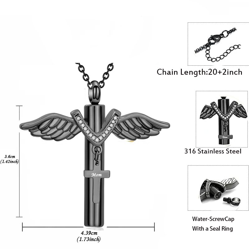 Cross Urn Necklace for Mom Dad Grandma Grandpa Brother Uncle Aunt Angel Wings Cremation Pendant Memorial Keepsake Jewelry - style: Papa