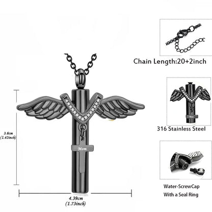 Cross Urn Necklace for Mom Dad Grandma Grandpa Brother Uncle Aunt Angel Wings Cremation Pendant Memorial Keepsake Jewelry - style: Papa