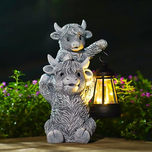 Goodeco Highland Cow with Solar Lantern Garden Statue - color: Grey Cow