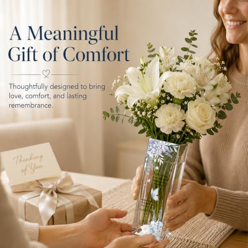 Sympathy Memorial Flowers Vase, Butterfly Condolence Gifts for Loss of Loved One, Bereavement Gift, Remembrance Decor for Loss of Mom Dad Husband Sister Friend, Grief Candle Holder Vase