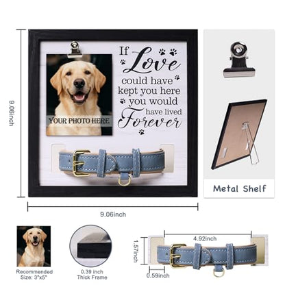 Dog Memorial Gifts for Loss, 9x9 Wooden Pet Loss Sympathy Frame with Collar Holder, Dog & Cat Remembrance Bereavement Gift, Rainbow Bridge Sympathy Gift（Forever in Our Hearts 1.0