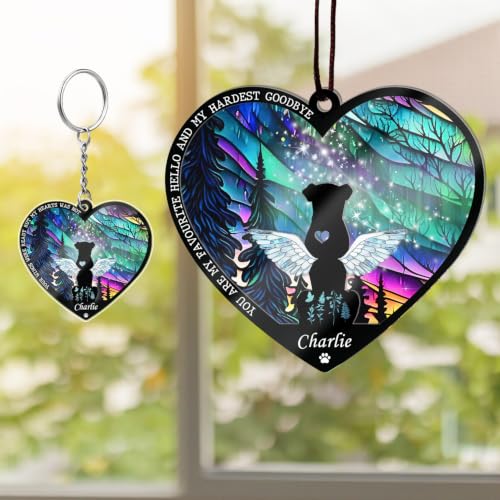Personalized Dog Memorial Suncatcher, Custom with Name Date, Pet Loss Sun Catcher, Stained Glass Light Catcher, Gifts for Dog Lovers, Memorial Loss of Pet Sympathy Gift - color: #9 Dog Suncatcher