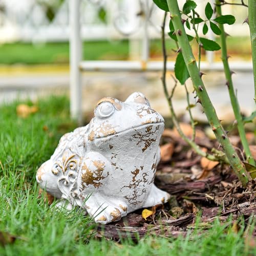 Sungmor Cement Garden Frog Statue Animal Figurine Indoor Outdoor Decor | Funny Garden Sculpture Ornament Perfect Gardening Gift for Backyard Landscape Table Display - color: Rustic White - Frog
