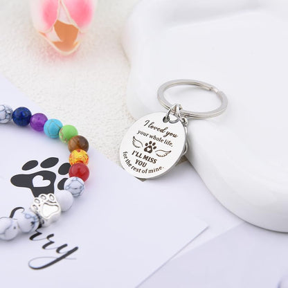 Pet Memorial Gifts Rainbow Bridge Bead Bracelet for Pet Loss Sympathy Gift Card Dog Memorial Keychain for Women Men Bereavement Gifts for Dogs Cats 8MM 7 Chakra Bracelet for Pet Lovers Gift Set