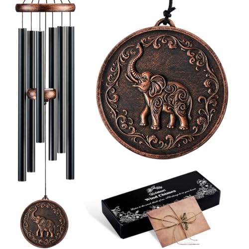 34" Elephant Wind Chimes for Outside, Deep Tone Garden Decor - size: 34" Elephant