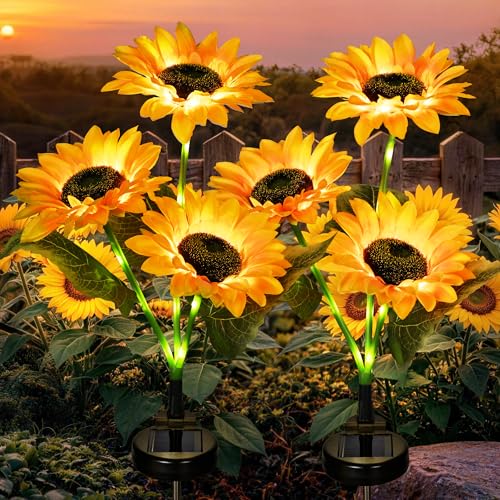 GIGALUMI Solar Sunflower Decor, 2 Pack LED Sunflower Gifts for Women - size: Set of 2