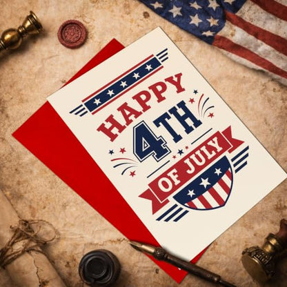 Fourth of July Card Happy 4th Celebration Patriotic Fireworks | 4th of July Card with Classic American Flag Style for Independence Day Celebration, Patriotic Party and Holiday Events - color: ame15
