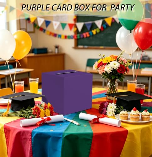 SietDESEO Purple Card Box with Slot Money Gift Card Box Holder for Party Wedding Reception Birthday Graduation Bridal Shower Baby Shower Diaper Raffle Box - color: PURPLE CARD BOX, size: 7.8 X 7.8 X 7.8 INCH