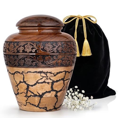 Large Wooden Urns for Human Ashes – 200 lb Black Thunderstorm Pattern Cremation Urn, Decorative Burial Container for Ashes Adult Male or Female Memorial Display - size: Large 200 Cu In