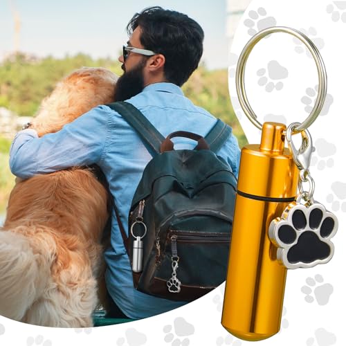 4 Pcs Pet Urns Keychain Ashes Keepsake with 4 Paw Shape Urn Pendant | Stainless Steel Small Cat Pet Urns, Cremation Keepsake Paw Memorial Urn