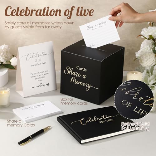 Engrowtic 64 Pcs Guest Book Set Funeral Guest Book Memorial Service, Black - color: Black
