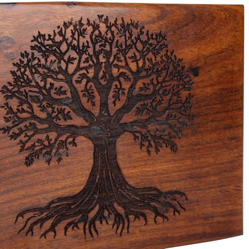 Personalized Rosewood Cremation Urn for Human or Pet Ashes, Engraved Tree of Life Wooden Memorial Urn Box, Funeral Keepsake Urn for Adults, Male or Female, Custom Sizes XS to XXL (12–250 lbs Capacity)