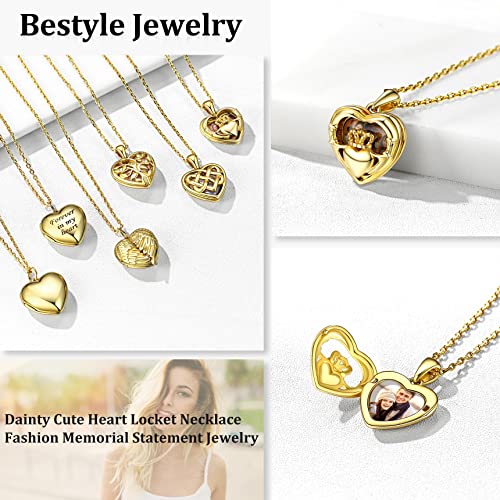 Bestyle Sterling Silver Heart Locket Necklace for Women, Dainty Cute Small Heart Locket Pendant in Gold/Rose Gold/Silver, Love Statement Jewelry Gift for Mother Wife - color: C1. Claddagh-Gold-Locket Only, NO Custom