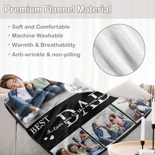 D-Story Custom Blanket Fathers Day Personalized Gifts for Dad Customized Blankets and Throws with Photos Text Fleece Picture Blanket Birthday Gifts from Daughter Son Wife Dad 06 - color: Dad 06