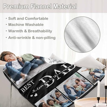 D-Story Custom Blanket Fathers Day Personalized Gifts for Dad Customized Blankets and Throws with Photos Text Fleece Picture Blanket Birthday Gifts from Daughter Son Wife Dad 06 - color: Dad 06