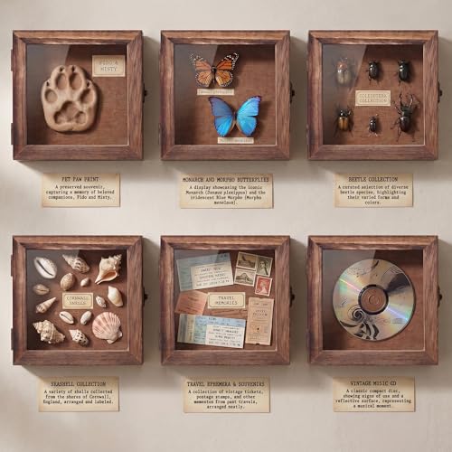 Shadow Box Frame 5x5 , Small Shadow Box Frame Display Case with Linen Backing and Push Pins for Memorabilia, Flowers, Medals – Wall Mounted or Tabletop – Rustic Carbonized Brown - color: 01