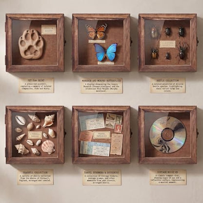 Shadow Box Frame 5x5 , Small Shadow Box Frame Display Case with Linen Backing and Push Pins for Memorabilia, Flowers, Medals – Wall Mounted or Tabletop – Rustic Carbonized Brown - color: 01