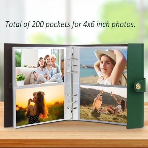 SEEHAN 4x6 Photo Album Holds 200 Photos Small Photo Album 4x6 Family Picture Album Memory Photo Book - color: Army Green