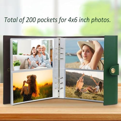 SEEHAN 4x6 Photo Album Holds 200 Photos Small Photo Album 4x6 Family Picture Album Memory Photo Book - color: Army Green