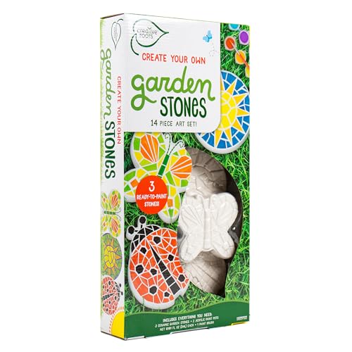 Creative Roots Paint Your Own Stepping Stones, Mini Butterfly, Ladybug, Sun | DIY Garden Stepping Stone Activity, Arts and Crafts Project for Kids, Includes Pre-Cast Ceramic and Paints - style: Pack of 3