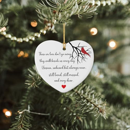 Those We Love Don't Go Away Sympathy Gifts Red Memorial Cardinal Bereavement Gifts Ornament Keepsake Sign Heart Plaque Condolences/Grief Gift for Loss of Loved One