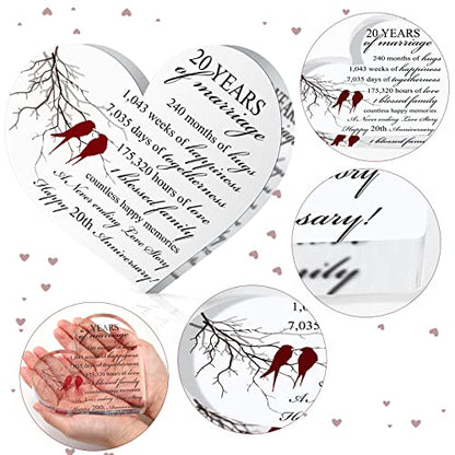Qunclay 20th Marriage Gift for Parents Couple 20 Years Wedding Anniversary Souvenir Heart Marriage Keepsake Wedding Anniversarys Decorations for Women Men Mom Husband Wife He She Friend Grandparents - style: 20th
