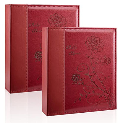 Photo Album 8x10 2 Packs Clear Pages Pockets Leathe Cover Slip Slide in Photo Album Each Holds 50 Vertical 8x10 Photos Picture Book for Wedding Family (Red) - color: Red, size: 50 Pockets/2PK