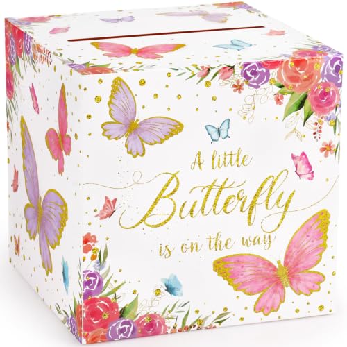Hxezoc Butterfly Card Box Favors Post Box Cardboard Receiving Money Box Holder for Reception, Butterfly Birthday Party, Baby Showers, Anniversary, Baby Birthday Party Table Centerpiece Decorations - style: Butterfly
