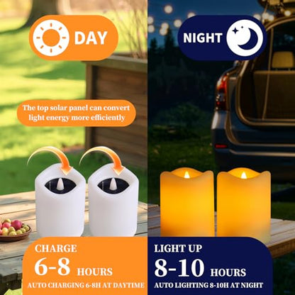 Solar Candles Outdoor Waterproof, Dusk to Dawn Flameless Candles - size: D3"xH4"