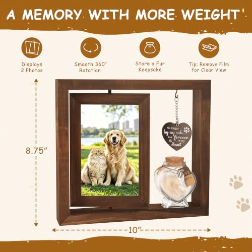 XWZO dog memorial gifts for loss of dog sympathy gift pet memorial gifts for dogs Rotating Wooden Frame for 4x6 Photo & pet fur keepsake sympathy gift