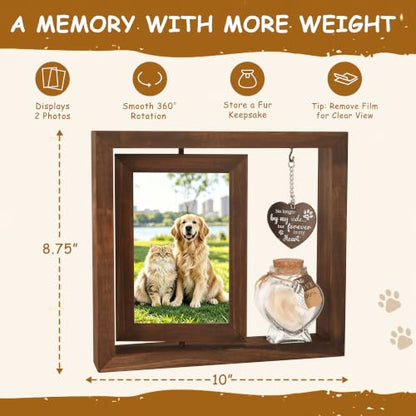 XWZO dog memorial gifts for loss of dog sympathy gift pet memorial gifts for dogs Rotating Wooden Frame for 4x6 Photo & pet fur keepsake sympathy gift