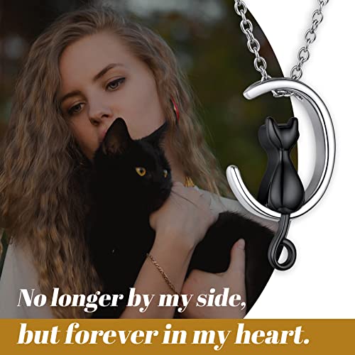 GOLDCHIC JEWELRY Urn Necklaces for Ashes, Stainless Steel Pet/Cross/Birthstone/Tree of Life Personalized Keepsake Memorial Jewelry for Women - color: Cat - Black Plated, style: Personalized Engraving