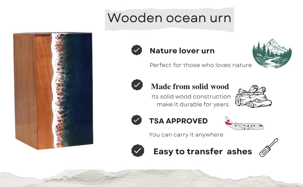 Ocean Wooden Resin Urn | Modern, Small, Adult Male Urn | 50 lbs Capacity - size: Small