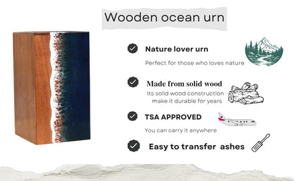 Ocean Wooden Resin Urn | Modern, Small, Adult Male Urn | 50 lbs Capacity - size: Small