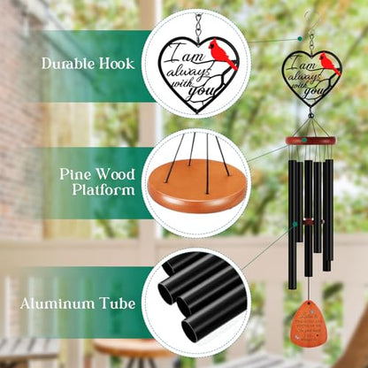 Kathfly Cardinal Wind Chimes for Loss of Loved One, 28" Memorial Wind Chimes for Outside, Sympathy Bereavement Condolence Funeral Windchime Bereavement Condolence Funeral Gifts for Loss of Loved One - style: Memorial