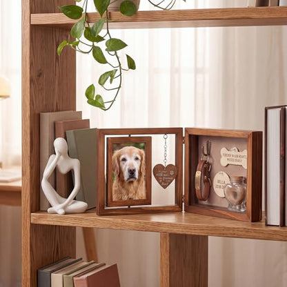 Threehoney Pet Memorial Shadow Box Dog Memorial Gift for Loss of Pet Rotating Wooden Frame for 4x6 Photo Fur Hair Jar Wooden Plaques Sympathy Gift for Dog Cat Bereavement Passed Away Remembrance