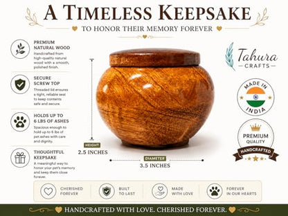 Small Pet Urn for Ashes, Mango Wood Memorial Keepsake for Dog or Cat, Paw & Heart Design, Holds up to 6 lbs - size: Small 0.6 Cu In
