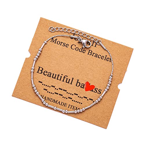 JoycuFF Inspirational Morse Code Bracelets for Women Silver Beads Jewelry Encouragement Mantra Gifts for Her - style: Silver Beautiful b-*-*-*s-*